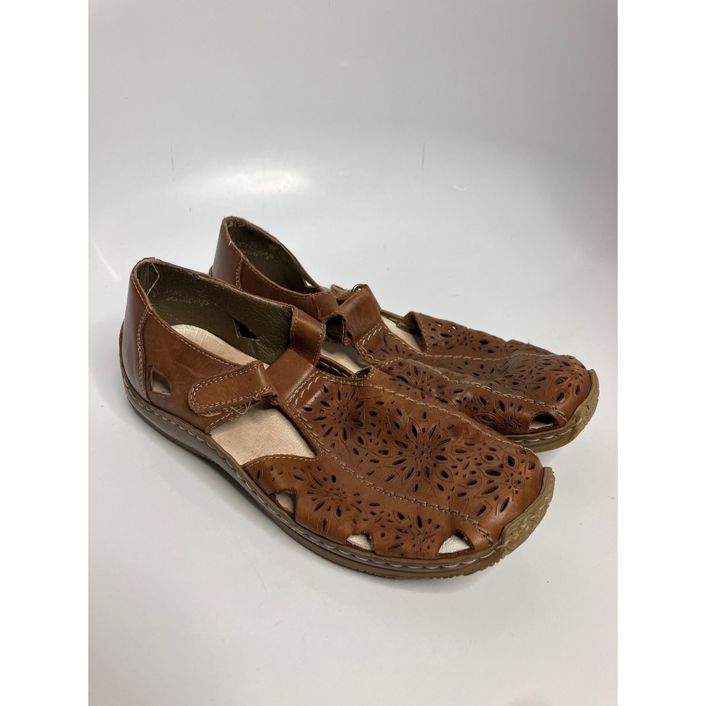 Rieker Antistress Mary Jane Sandals Womens 39 Brown Leather Perforated Good Flat